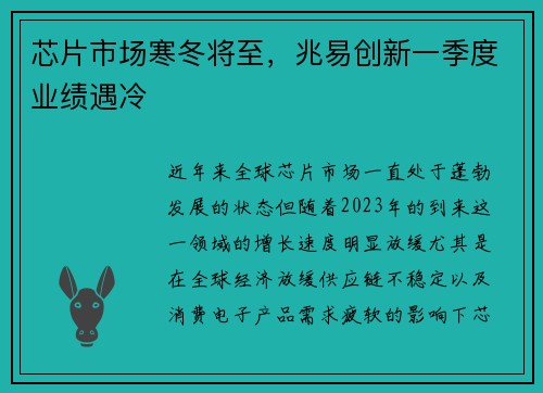 芯片市场寒冬将至，兆易创新一季度业绩遇冷